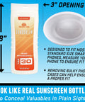 Two Pack Sunscreen Diversion Safe Bottles Hide Valuables Look Like Real Sunscreen with Removable Cap Hollow Inside, 8-inch size