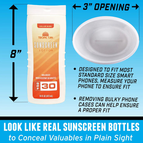 Two Pack Sunscreen Diversion Safe Bottles Hide Valuables Look Like Real Sunscreen with Removable Cap Hollow Inside, 8-inch size