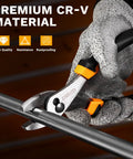 All In One 6 Piece Pliers Set With 10 Inch Water Pump Pliers 8 Inch Slip Joint Pliers 8 Inch Linesman Pliers 8 Inch Long Nose Pliers 6 Inch Diagonal Pliers And 8 Inch Adjustable Wrench Pro Grade For Home Repair Shop DIY Pros in use on metal pipe close-up
