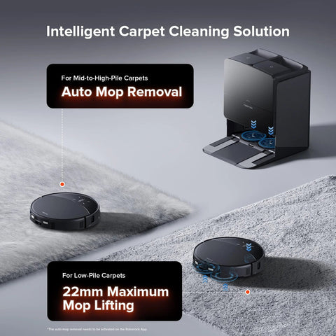 Two black Roborock Saros 10R robot vacuum and mop units with charging dock.