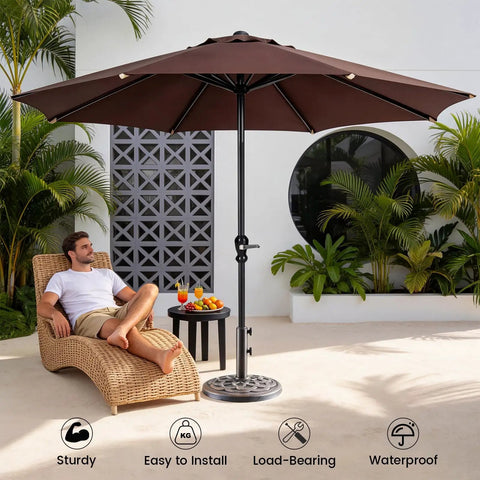 Beefy 22 Pound Heavy Duty Outdoor Umbrella Base With Weather Resistant Resin, Rust Proof Coating And Bronze Finish in garden