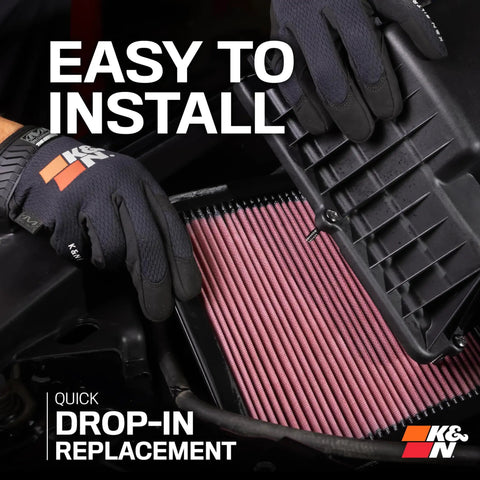 Mechanic installing Subaru Compatible High Flow Engine Air Filter For 2003 To 2021 Models in vehicle engine bay