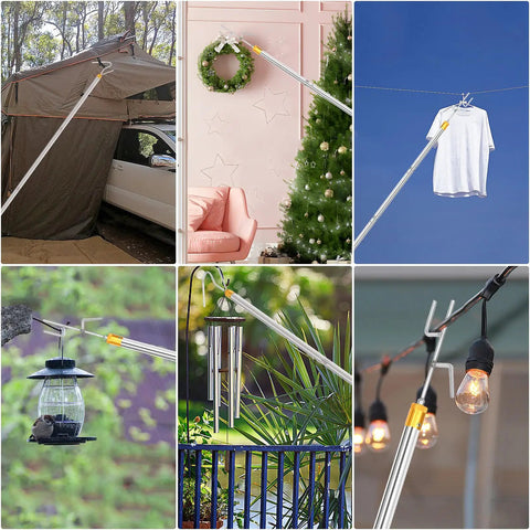 Adjustable 29 To 71 Inch Clothes Line Pole With Dual Hooks used for tents, Christmas decor, clothes, bird feeders, lights