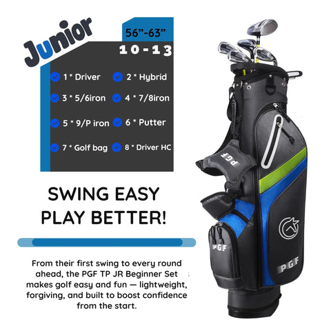 Gold TP JR Junior Golf Club Set For Kids Right Handed 56 To 63 Inches Black Lightweight Clubs and Stand Bag