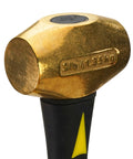 Close-up of 16 Inch Brass Hammer 3 Lb Non Sparking Tool With Fiberglass Handle And Double Faced Head Made In USA Built To Take A Beating