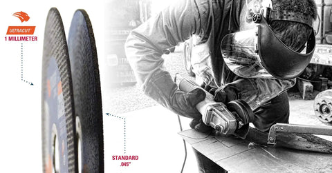 Worker using Ultra Thin 1mm Stainless Cutting Wheel For Precise Clean Cuts INOX Ultracut Pro Grade High-Performance 4-1/2 Inch Wheel