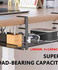 Under Desk Cable Organizer And Desktop Cord Keeper With Versatile Wire Management Box For Computer Setup, black steel tray under desk.