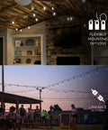Cozy Cafe Style Outdoor String Lights With 48 Ft Black Cord 24 Shatterproof Acrylic Edison Bulbs Weatherproof For Patio Deck Garden Bars And Cafes Warm White Ambience For Indoor Or Outdoor Parties shown in both indoor and outdoor settings