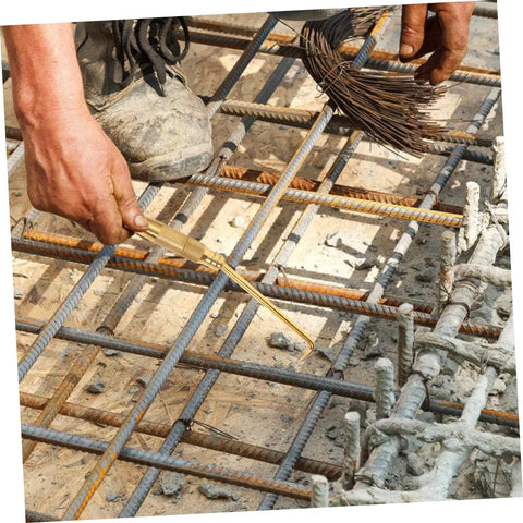 Portable Tie Tool With Hook For Quick Fence Tying On Job Sites Pro Grade Wire Twisting Tool With Textured Grip in use on rebar