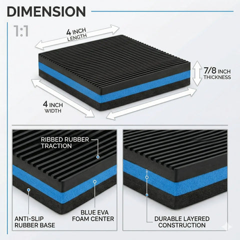Heavy Duty Anti Vibration Pad Four By Four By Seven Eighth Inch Rubber EVA Sound Isolation Mat For Air Compressors Treadmills HVAC Units Conditioners Washers And Dryers Pack Of Four Oil And Weather Resistant With Up To 960 Lbs Per Pad