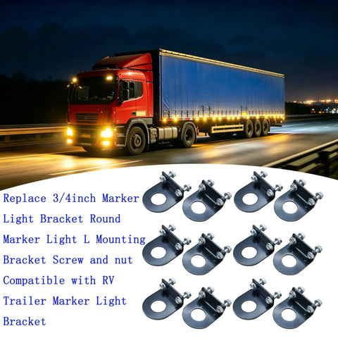 Heavy Duty Marker Light Bracket Three Quarter Inch Round L Mount set near illuminated truck at night
