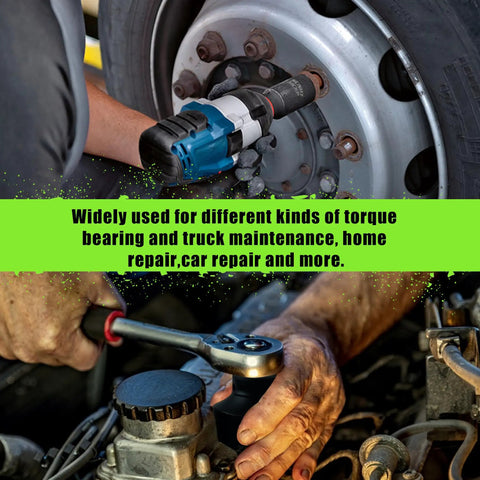 Mechanic using Half Inch Drive Impact Socket 34mm Deep 6 Point for Axle Nut Removal, CRMO Steel on vehicle wheel lug nuts.