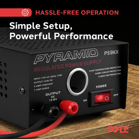 PS9KX Universal Compact Bench Power Supply 5 Amp Linear Regulated Benchtop Converter front panel with controls and outputs