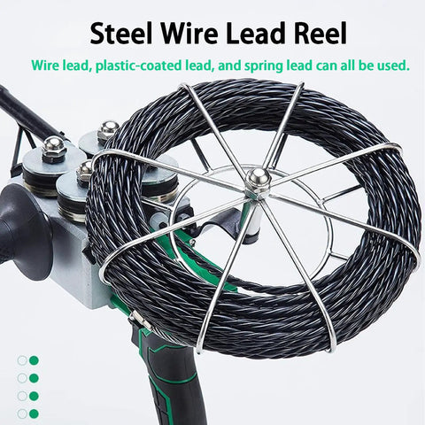 Pro Grade Cordless Electric Wire Puller With Slick Variable Speed Control Zero To Ninety Degree Bending Heads Dual Batteries For Heavy Duty Conduit Threading That Gets Done Smooth Without Any Hassle, featuring steel wire lead reel.