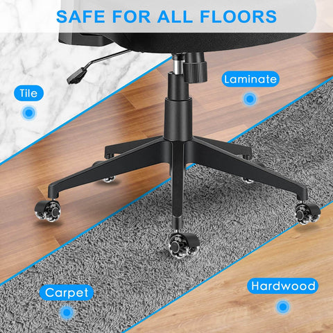 5-Pack Office Chair Caster Wheels Heavy-Duty Low Noise for Hardwood Floors and Carpet on different floor types