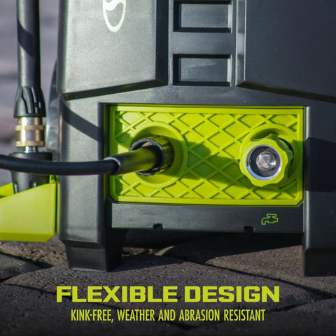 SPX-25H 25 Ft Extension Hose connected to pressure washer, M22-15mm connectors, durable, weather resistant, abrasion resistant