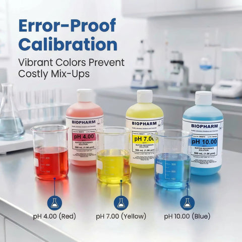 PH Calibration Buffer Set 4.00 7.00 10.00 3 Pack, 250 mL Bottles, NIST Calibrated Color Coded, Lot Numbered and Expiration Dated