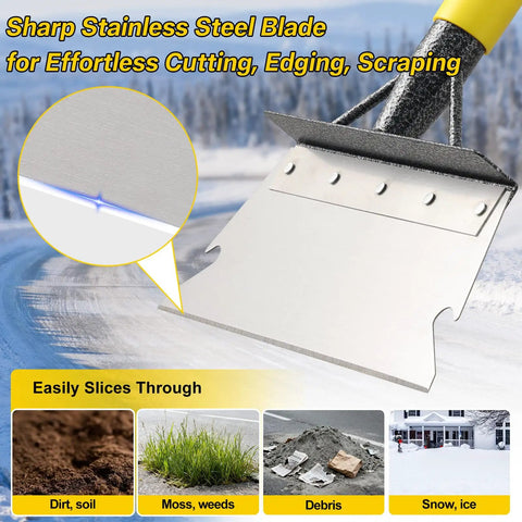 Sharp stainless steel blade of Heavy Duty Flat Shovel Ice Scraper For Winter Cleanup Snow Shovel For Driveways And Sidewalks