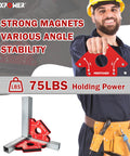 MAXPOWER 2-piece red welding magnet set, 75 lb holding power, 45°/90° angle magnets