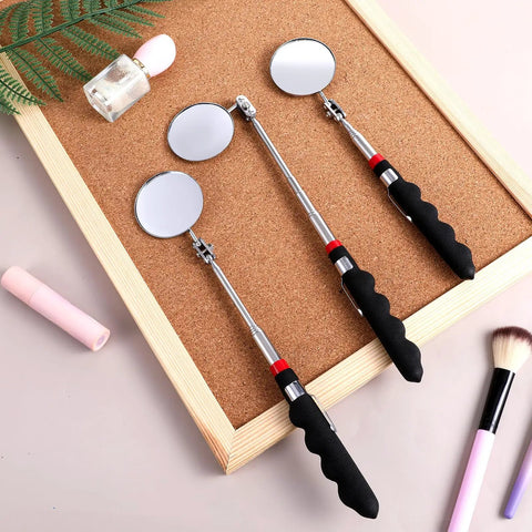 12 Pack Telescoping Inspection Mirrors Set With 29 Inch Extendable Handles, 360 Rotate Under Vehicle Mirrors displayed on a corkboard