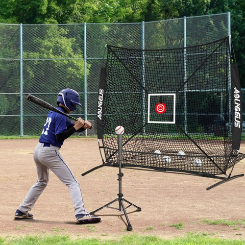 6x6 Foot Baseball Softball Practice Net For Hitting Pitching And Catching With Baseball Tee Includes Bonus Strike Zone Target And Bow Frame Durable Pro Grade 7 Ply Knotless Netting Fiberglass Poles And Ground Stakes