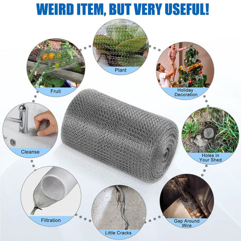 Flexible Stainless Steel Wool Roll For Gap Blocking 5 Inch By 30 Foot with multiple uses illustrated around it