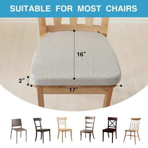 Set Of 4 Dining Chair Cushions Non Slip 17 By 16 Inch 2 Inch Thick With Ties D Shaped Beige Indoor Kitchen Chair Pads displayed on wooden chair