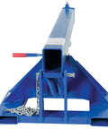 Heavy Duty Steel Orbit Telescoping Forklift Boom with blue finish and chain link, for overhead crane conversion, 8000 lb capacity.