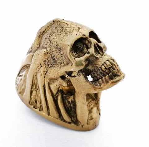 Bronze ghost mask pommel for Hunting Knife Pommel Ghost Mask and Bronze Finger Guard Kit, hand casted metal accessory for knife making.