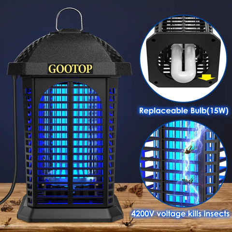 Outdoor Bug Zapper 4200V Electric Mosquito Zapper With Three Prong Plug For Indoor And Outdoor Fly Traps Mosquito Killer