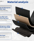Material composition of Two Pack 160XL037 Timing Belts Geared Cogged Belt showing rubber, fiberglass, and nylon layers