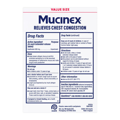 Heavy Lift 12 Hour Guaifenesin Extended Release Expectorant drug facts for chest congestion relief, 600mg per tablet.