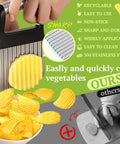 Front view of FANTEXY stainless steel crinkle cutter with black handle for slicing potatoes and vegetables into wavy shapes.