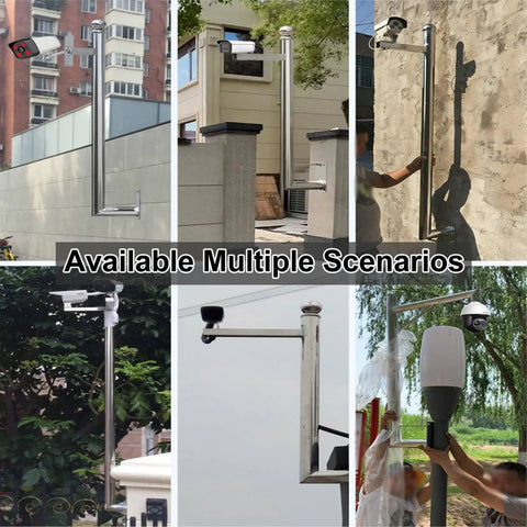 Built Tough Heavy Duty Stainless Steel Security Camera Poles And Outdoor Surveillance Posts For Bullet Dome And Wall Mounted Cams in various settings.