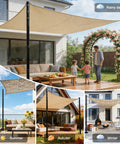 Image showing 2 Pack 12 Ft Adjustable Shade Sail Poles Kit For Outdoors, Heavy Duty Rust Resistant Metal Posts set up in different seasons.