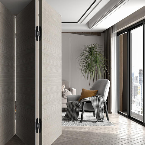 Hidden Door Hinge Set for Concealed Installations, Six Inch Two-Piece Hinges, installed on interior door with 180-degree swing