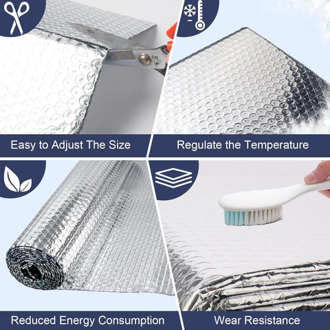 Heavy Duty Double Reflective Bubble Foil Insulation Roll, 23.6 In By 10 Ft Aluminum Thermal Radiant Barrier Wrap for easy size adjustment.