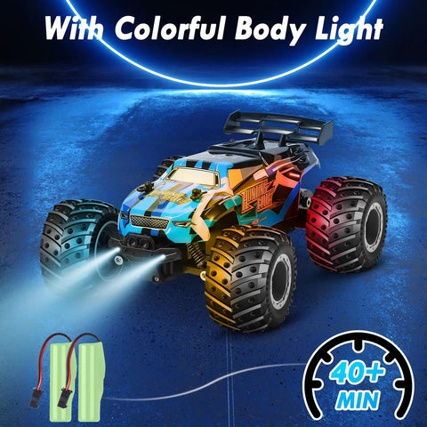 All Terrain 2.4GHz RC Monster Truck With LED Body Lights 20 Kmh Speed Dual Rechargeable Batteries Off Road Toy Car For Boys on road