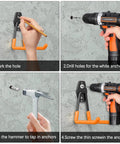 Installation steps for Heavy Duty Garage Wall Hooks 31 Pack Anti Slip PVC Coated Steel Wall Mount Organizer, drilling and mounting.