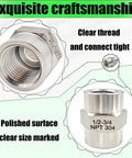 Beefy Heavy Duty 3/4 Inch NPT Female To 1/2 Inch NPT Female Reducer Pipe Fitting Coupler In 304 Stainless Steel For Air Water Gas Oil Systems Industrial Plumbing Adapter, polished reducer fitting