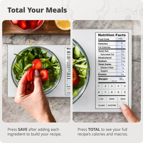 Meal-Prep Go-To Food Scale With Built-In Nutrition Calculator No App Needed 2000 Preloaded Food Codes Kitchen Scale in use