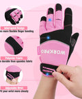 Pink Safety Work Gloves For Women And Men, Medium Size, Tough Polyester Back, Comfortable Ergonomic Fit, Built For DIY, Construction, Gardening, And Everyday Grippy Tasks, adjustable wrist close-up
