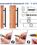 Installation guide for 10 Pack Matte Black Square Cabinet Pulls Stainless Steel with 1/2 to 1-9/16 inch thickness adjustment.