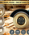 DIY Friendly Wood Carving And Sanding Kit With Tungsten Carbide Discs For Angle Grinder Polishing Pads showing flat beveled contour discs