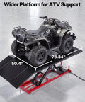 VEVOR Motorcycle Lift Table, 1500 Lb Electric Hydraulic Scissor Jack With Wheel Chock, adjustable height ATV on wide platform.