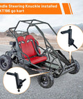 Left And Right Spindle Steering Knuckle With Ball Joint Assembly installed on KT196 go-kart, front view