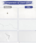 Comparison of drywall before and after using Drywall Repair Kit With Spackle And Patches, 8.5 Ounce White Putty.