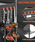 Foldable 3 Tier Rolling Tool Cart On Wheels With 330 Lb Capacity, Heavy Duty Tool Chest Organizer, Shelf And Cabinet For Garage, Shop, Warehouse, Portable Black side panel with hooks and tool holders