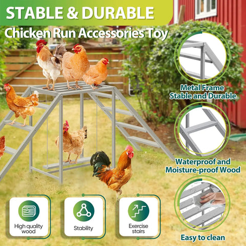 Chicken Coop Perch With Swing And Ladder Set For Backyard Farms Wooden Roosting Bar For 6 To 8 Chickens in garden setup