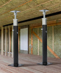 2 Piece Adjustable Steel House Jack Post For Foundation Leveling 19 To 36 Inch Extension in black, supporting basement structure.